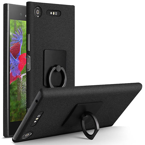 Coque Plastique Rigide Sables Mouvants et Support Bague Anneau pour Sony Xperia XZ1 Noir