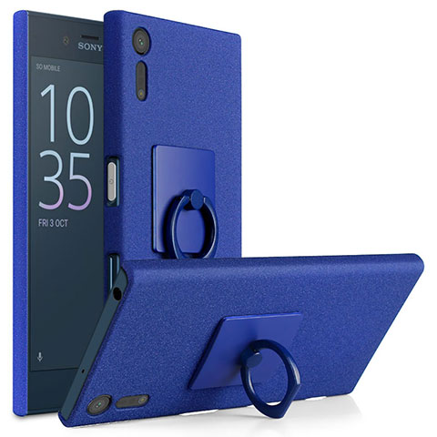 Coque Plastique Rigide Sables Mouvants et Support Bague Anneau pour Sony Xperia XZs Bleu