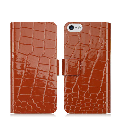 Coque Portefeuille Cuir Crocodile pour Apple iPhone 5 Marron