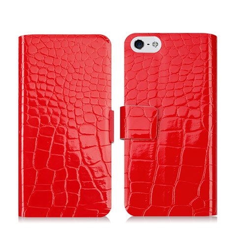 Coque Portefeuille Cuir Crocodile pour Apple iPhone SE Rouge