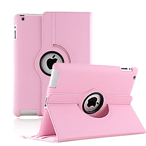 Coque Portefeuille Cuir Rotatif pour Apple iPad 3 Rose