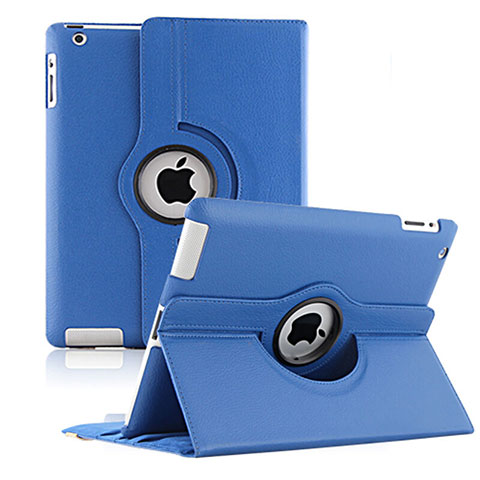 Coque Portefeuille Cuir Rotatif pour Apple iPad 4 Bleu