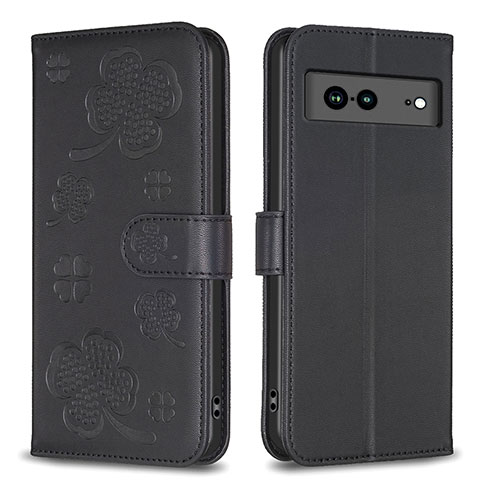 Coque Portefeuille Fleurs Livre Cuir Etui Clapet BF1 pour Google Pixel 7a 5G Noir