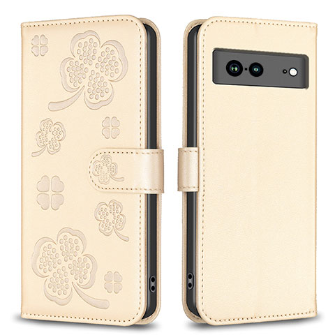 Coque Portefeuille Fleurs Livre Cuir Etui Clapet BF1 pour Google Pixel 7a 5G Or