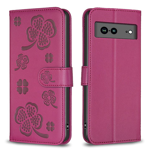 Coque Portefeuille Fleurs Livre Cuir Etui Clapet BF1 pour Google Pixel 7a 5G Rose Rouge