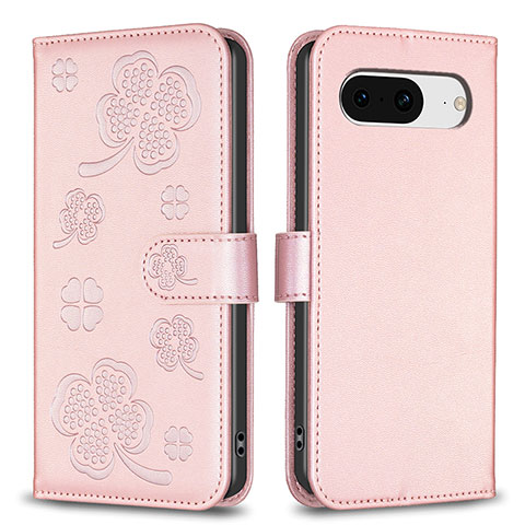 Coque Portefeuille Fleurs Livre Cuir Etui Clapet BF1 pour Google Pixel 8 5G Or Rose