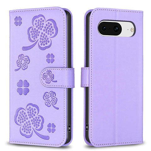 Coque Portefeuille Fleurs Livre Cuir Etui Clapet BF1 pour Google Pixel 8 5G Violet