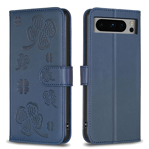 Coque Portefeuille Fleurs Livre Cuir Etui Clapet BF1 pour Google Pixel 8 Pro 5G Bleu