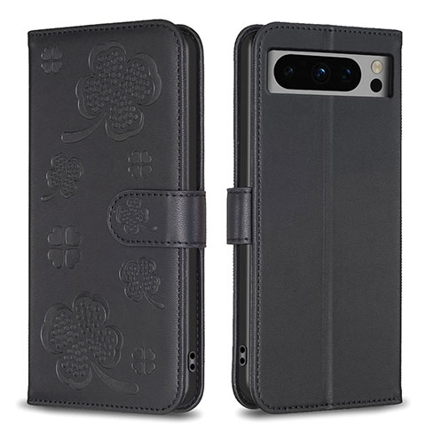 Coque Portefeuille Fleurs Livre Cuir Etui Clapet BF1 pour Google Pixel 8 Pro 5G Noir