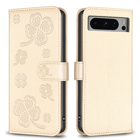 Coque Portefeuille Fleurs Livre Cuir Etui Clapet BF1 pour Google Pixel 8 Pro 5G Or