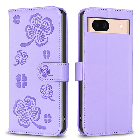 Coque Portefeuille Fleurs Livre Cuir Etui Clapet BF1 pour Google Pixel 8a 5G Violet