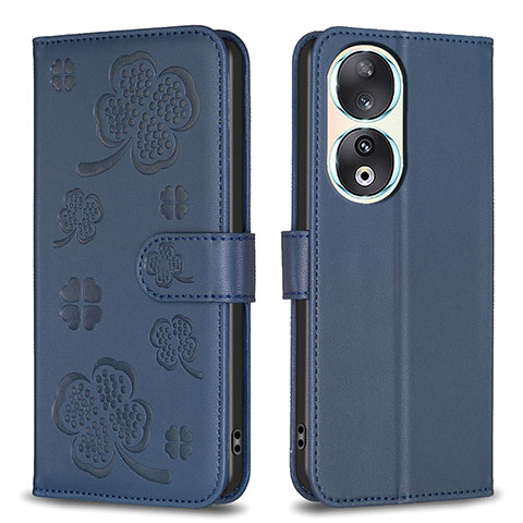 Coque Portefeuille Fleurs Livre Cuir Etui Clapet BF1 pour Huawei Honor 90 5G Bleu