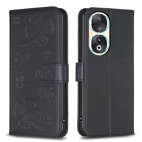 Coque Portefeuille Fleurs Livre Cuir Etui Clapet BF1 pour Huawei Honor 90 5G Noir