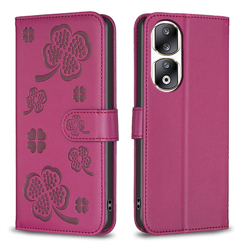 Coque Portefeuille Fleurs Livre Cuir Etui Clapet BF1 pour Huawei Honor 90 Pro 5G Rose Rouge