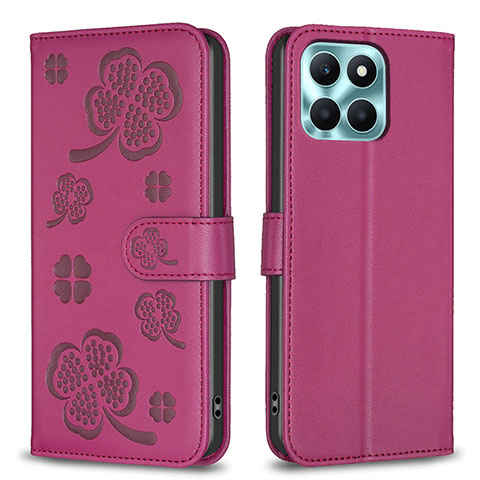 Coque Portefeuille Fleurs Livre Cuir Etui Clapet BF1 pour Huawei Honor X6a Rose Rouge