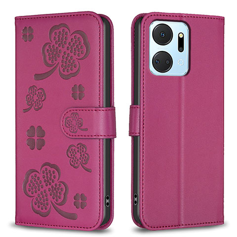 Coque Portefeuille Fleurs Livre Cuir Etui Clapet BF1 pour Huawei Honor X7a Rose Rouge