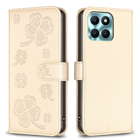 Coque Portefeuille Fleurs Livre Cuir Etui Clapet BF1 pour Huawei Honor X8b Or