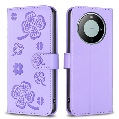 Coque Portefeuille Fleurs Livre Cuir Etui Clapet BF1 pour Huawei Mate 60 Pro+ Plus Violet