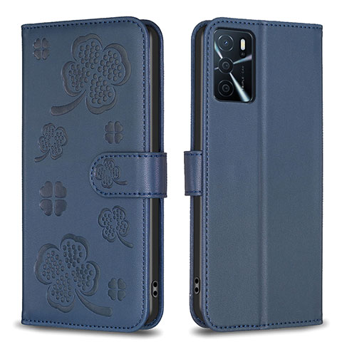 Coque Portefeuille Fleurs Livre Cuir Etui Clapet BF1 pour Oppo A16 Bleu