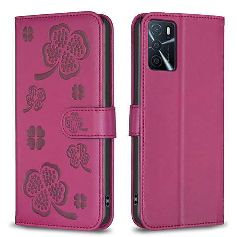 Coque Portefeuille Fleurs Livre Cuir Etui Clapet BF1 pour Oppo A16 Rose Rouge