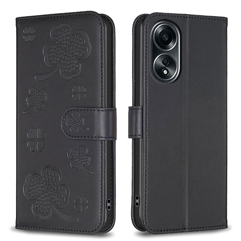 Coque Portefeuille Fleurs Livre Cuir Etui Clapet BF1 pour Oppo A18 Noir