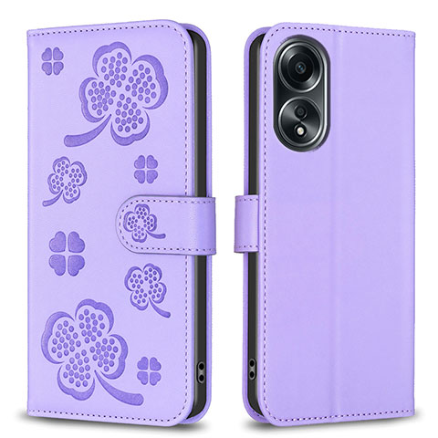 Coque Portefeuille Fleurs Livre Cuir Etui Clapet BF1 pour Oppo A38 Violet