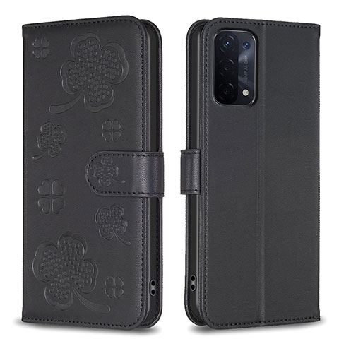 Coque Portefeuille Fleurs Livre Cuir Etui Clapet BF1 pour Oppo A54 5G Noir