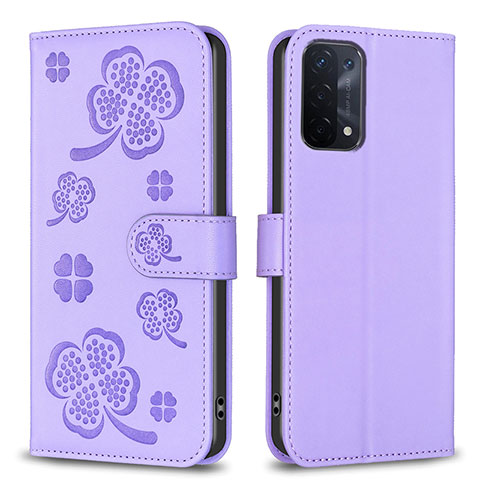 Coque Portefeuille Fleurs Livre Cuir Etui Clapet BF1 pour Oppo A54 5G Violet