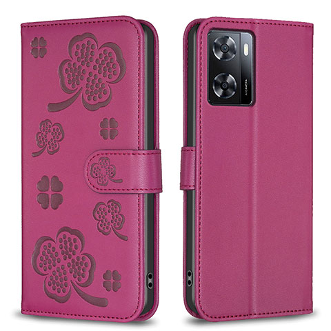 Coque Portefeuille Fleurs Livre Cuir Etui Clapet BF1 pour Oppo A57 4G Rose Rouge