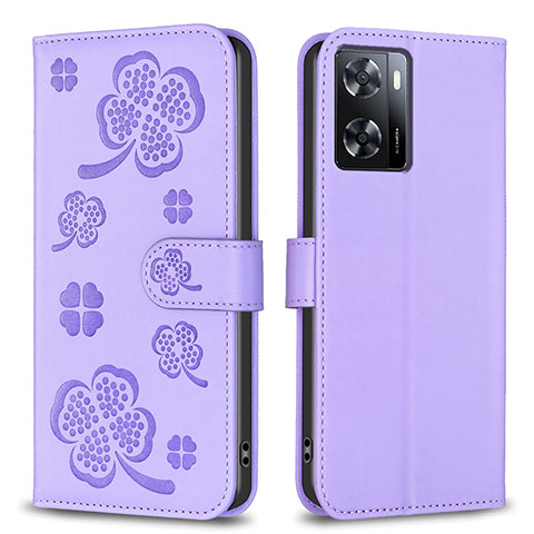 Coque Portefeuille Fleurs Livre Cuir Etui Clapet BF1 pour Oppo A57 4G Violet