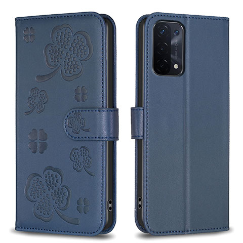 Coque Portefeuille Fleurs Livre Cuir Etui Clapet BF1 pour Oppo A74 5G Bleu