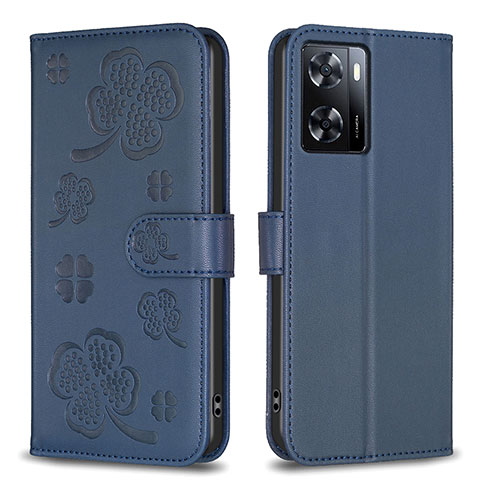 Coque Portefeuille Fleurs Livre Cuir Etui Clapet BF1 pour Oppo A77 4G Bleu