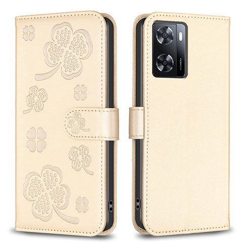 Coque Portefeuille Fleurs Livre Cuir Etui Clapet BF1 pour Oppo A77 4G Or