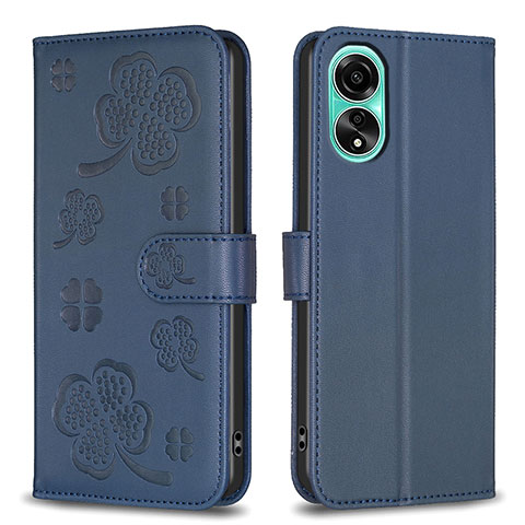 Coque Portefeuille Fleurs Livre Cuir Etui Clapet BF1 pour Oppo A78 4G Bleu