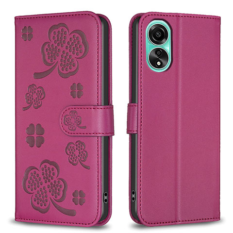 Coque Portefeuille Fleurs Livre Cuir Etui Clapet BF1 pour Oppo A78 4G Rose Rouge