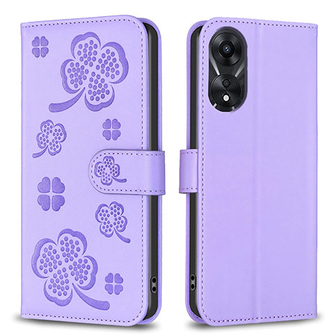 Coque Portefeuille Fleurs Livre Cuir Etui Clapet BF1 pour Oppo A78 5G Violet