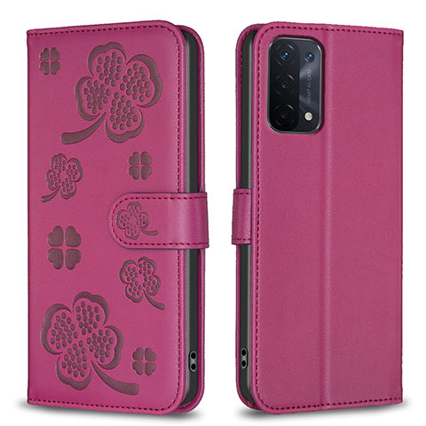 Coque Portefeuille Fleurs Livre Cuir Etui Clapet BF1 pour Oppo A93 5G Rose Rouge