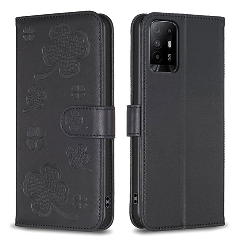 Coque Portefeuille Fleurs Livre Cuir Etui Clapet BF1 pour Oppo A94 5G Noir