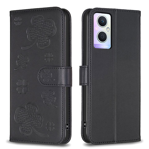 Coque Portefeuille Fleurs Livre Cuir Etui Clapet BF1 pour Oppo A96 5G Noir