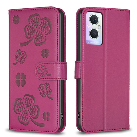 Coque Portefeuille Fleurs Livre Cuir Etui Clapet BF1 pour Oppo A96 5G Rose Rouge