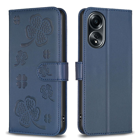 Coque Portefeuille Fleurs Livre Cuir Etui Clapet BF1 pour Oppo A98 5G Bleu