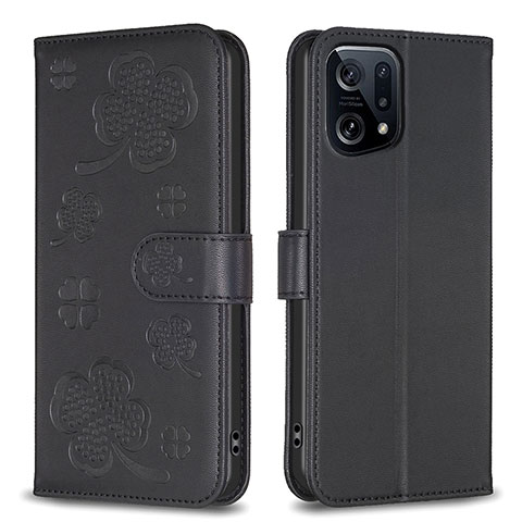 Coque Portefeuille Fleurs Livre Cuir Etui Clapet BF1 pour Oppo Find X5 5G Noir