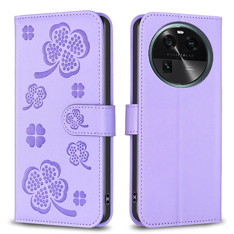 Coque Portefeuille Fleurs Livre Cuir Etui Clapet BF1 pour Oppo Find X6 5G Violet