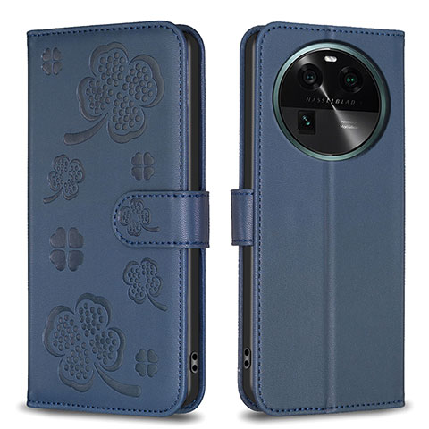 Coque Portefeuille Fleurs Livre Cuir Etui Clapet BF1 pour Oppo Find X6 Pro 5G Bleu