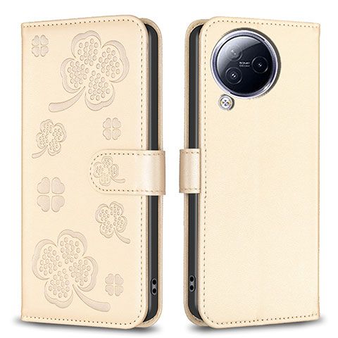 Coque Portefeuille Fleurs Livre Cuir Etui Clapet BF1 pour Xiaomi Civi 3 5G Or