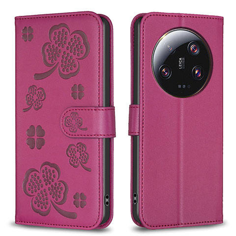 Coque Portefeuille Fleurs Livre Cuir Etui Clapet BF1 pour Xiaomi Mi 13 Ultra 5G Rose Rouge