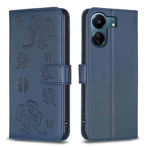 Coque Portefeuille Fleurs Livre Cuir Etui Clapet BF1 pour Xiaomi Poco C65 Bleu