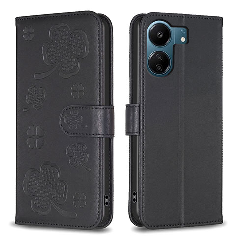 Coque Portefeuille Fleurs Livre Cuir Etui Clapet BF1 pour Xiaomi Poco C65 Noir