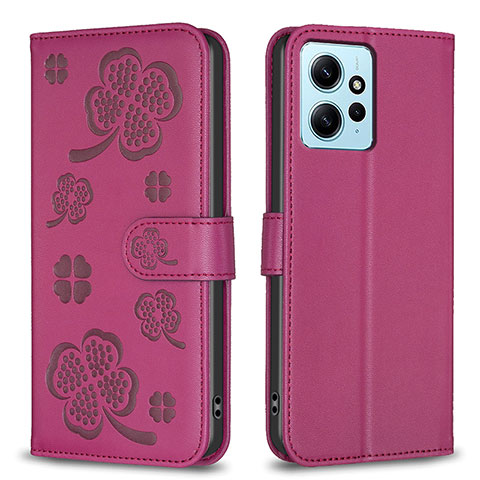 Coque Portefeuille Fleurs Livre Cuir Etui Clapet BF1 pour Xiaomi Redmi Note 12 4G Rose Rouge