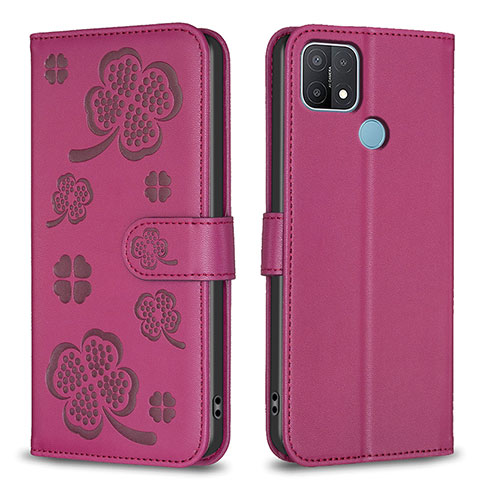 Coque Portefeuille Fleurs Livre Cuir Etui Clapet BF2 pour Oppo A15 Rose Rouge